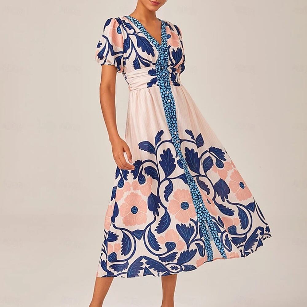 ADOR Pink and Navy Floral Maxi Dress